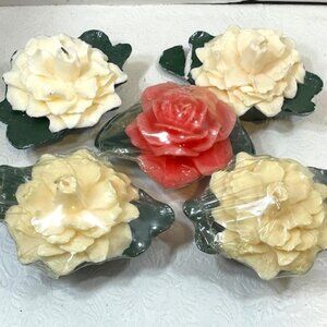 VTG 4 White 1 Pink Magnolia Floating Floral Candles Michael Coffindaffer 5.5"x4"